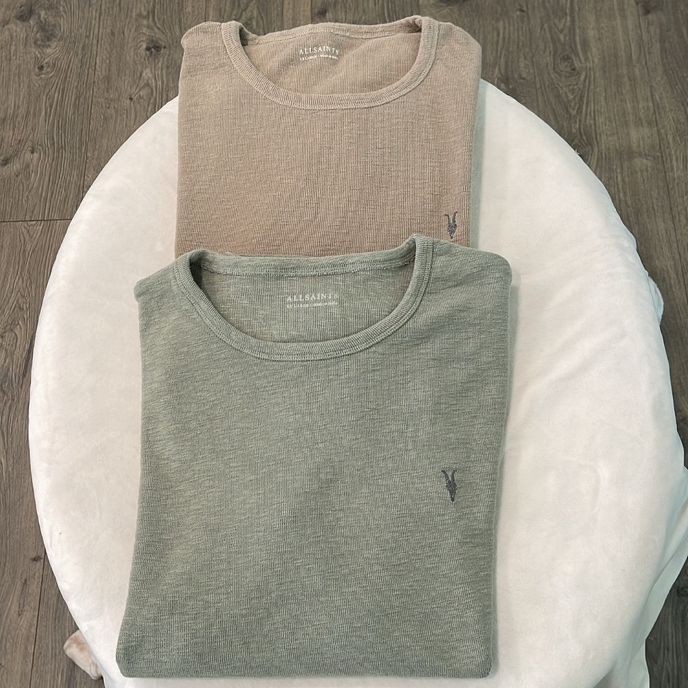 SOLD! BUNDLE X2 All Saints men’s brown green knitted t-shirts XX-Large, BUNDLE.